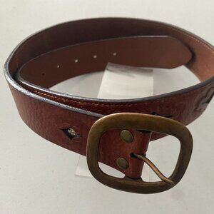 American Eagle Brown Leather Belt Mens Embossed Tooled Cut Outs 32 NEW Southwest
